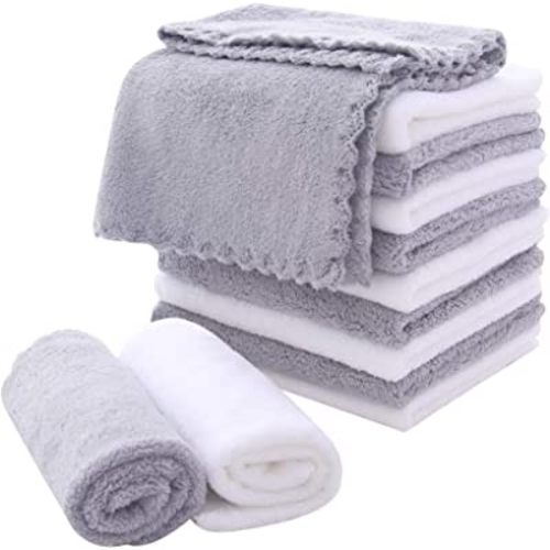 MOONQUEEN Microfiber Facial Cloths Fast Drying Washcloth 12 Pack - Premium Soft Makeup Remover Cloths - Highly Absorbent