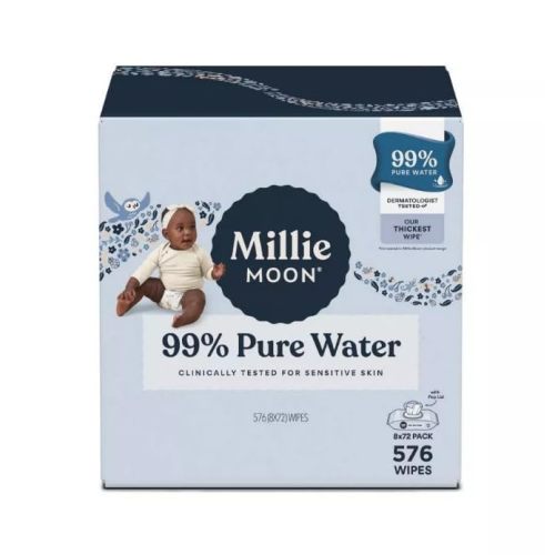 Millie-Moon 99% Pure Water Luxury Baby Wipe, 576 Count (8 * 72 Pack)