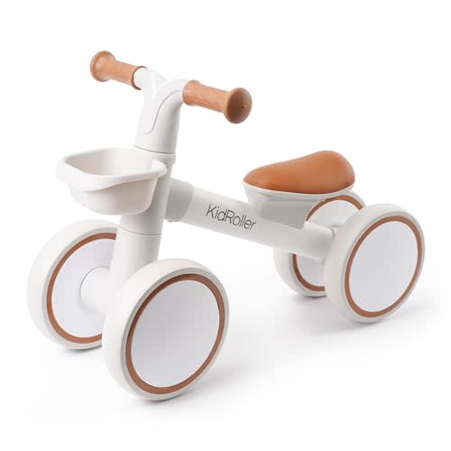 KidRoller Kid's Balance Bikes for 1 Year Old Boys and Girls, 12-24 Months Toddler Ride-on with Adjustable Seat and a Front Basket, First Birthday Gifts (White)
