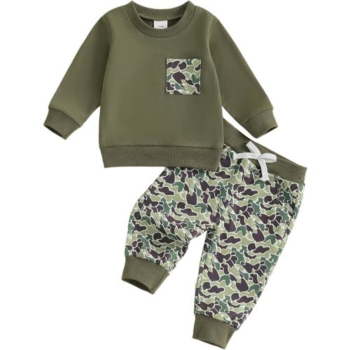 Toddler Boy Fall Winter Clothes Baby Camo Hunting Outfits Retro Pullover Sweatshirts + Camouflage Pants Set