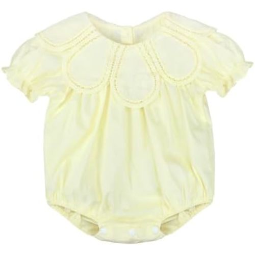 Baby Girl Petal Collar Romper, Cotton Sleeveless Ruffle Bodysuit for Newborn Infant, Vintage Lace Trim One Piece