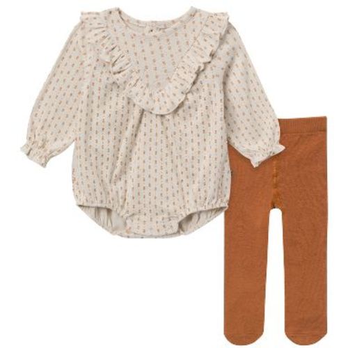 Modern Moments by Gerber Baby Girls' 2-Piece Bubble Romper and Tights, Brown Fleur, 24 Months