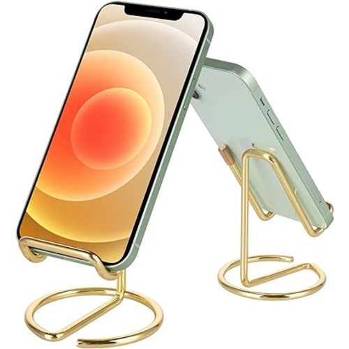 2 Pack Cell Phone Stand for Desk, Cute Metal Gold Cell Phone Stand Holder Desk Accessories, Compatible with All Mobile Phones, iPhone, iPad