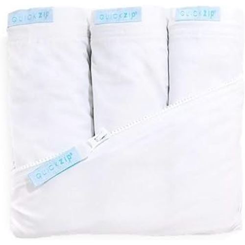QuickZip Crib Sheet Set - Faster, Safer, Easier Baby Crib Sheets - Includes White Wraparound Base & 3 Zip-On Crib Sheets – White 100% Cotton - Fits All Standard Crib Mattresses