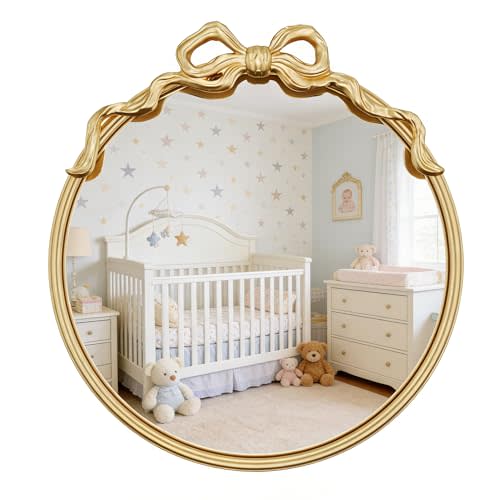 PERHOM Round Gold Bow Mirror,20"x20" Bow Mirror for Nursery, Bedroom,Hallway,Bathroom