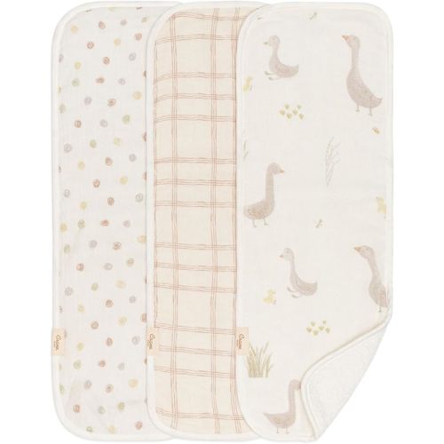 Crane Baby Burp Cloth Set, 3-pc. Charlie Farmhouse Goose Collection, Soft 100% Cotton Muslin Burping Cloths for Baby Boys &Girls, Newborn Burp Rags, Baby Must Haves for Newborns, Farm Nursery Decor