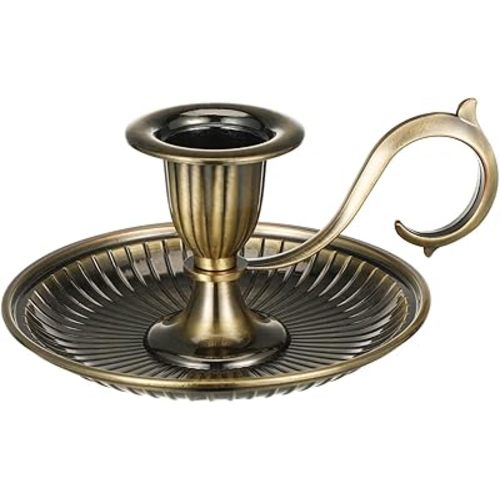 Healifty Candle Holder Candlestick Holder: Taper Candle Holders for Christmas Decor, Vintage Bronze Candlestick Holder with Handle, Candle Stand Chamberstick Handheld for Party Wedding Decor