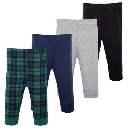Hudson Baby Basics Infant Boy Comfy Cotton Pants 4-Pack, Forest Plaid, 0-3 Months