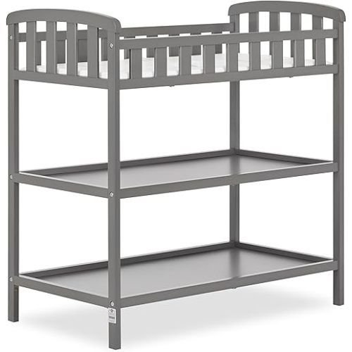Dream On Me Emily Changing Table In Steel Grey, Comes With 1" Changing Pad, Features Two Shelves, Portable Changing Station, Made Of Sustainable New Zealand Pinewood