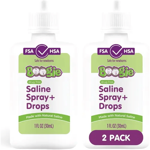 Boogie Baby Saline Nasal Spray and Drops, Allergy Relief, Nasal Spray Decongestant, FSA/HSA Eligible, Made with Natural Saline, 1 Ounce (Pack of 2)