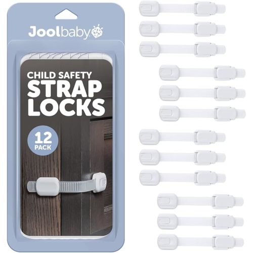 Child Safety Strap Locks (12 Pack) Baby Proof Cabinets, Drawers, Fridge, Toilet & Trash Cans – 3M Adhesive Childproof Locks – Jool Baby