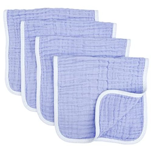 Muslin Burp Cloths Large 20 by 10 Inches 100% Cotton 6 Layers Extra Absorbent and Soft 4 Pack Purple