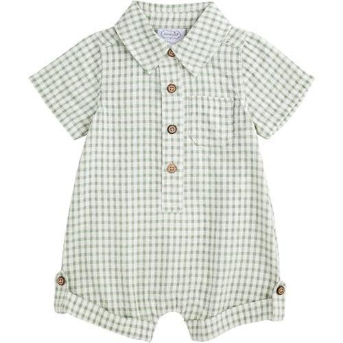 Mud Pie Baby Boy Gingham Collar Shortall
