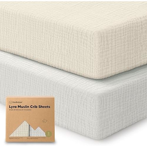 KeaBabies 2-Pack Muslin Crib Sheets for Boys, Girls - 100% Organic Cotton Fitted Baby Crib Mattress Sheet, Soft Breathable Standard Toddler Bed Cover Bedding Set, Neutral, Durable 52x28 (Greige)