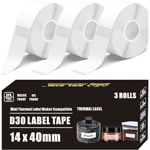 N12 Label Maker Tape N12 Labels Compatible with Nada N12 Label Printer 14x40mm (0.55"x1.57") Waterproof for Phomemo D30 D35 Q30 Thermal Mini Label Maker Label Tape Refills 3 Rolls, White