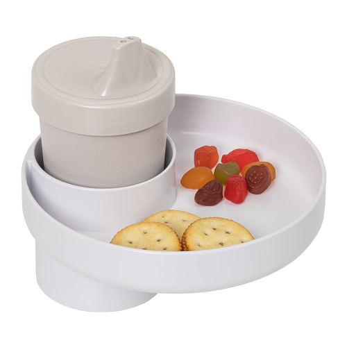 Travel Tray Round, USA Made Easily Convert Your existing Cup Holder to a Tray and Cup Holder for use in a Car Seat, Booster, Stroller, Golf Cart and Anywhere You Have a Cup Holder! White