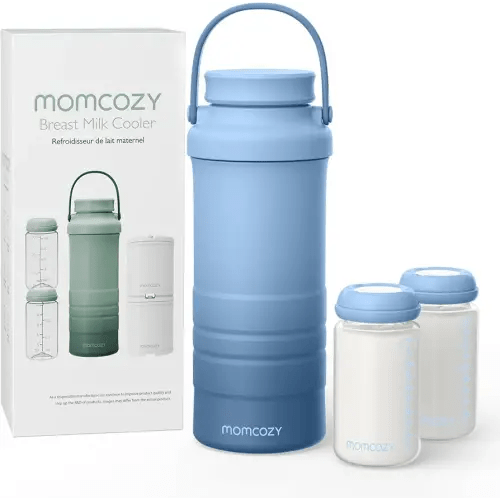 Momcozy 22oz Portable Breast Milk Cooler for Outdoor, Life Saver with 360° Total Cooling for 24 Hours, Larger Capacity Travel Breastmilk Chiller with 2pcs Baby Bottles for Breastmilk Storage, Blue