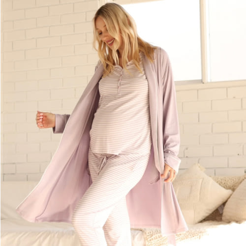 Full Sleeve Button Front Pink Maternity & Nursing Pajama Set – Angel Maternity USA