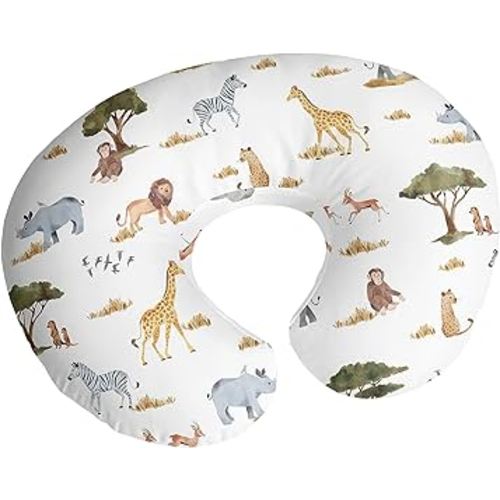 Sweet Jojo Designs Jungle Animals Boy Girl Gender Neutral Nursing Pillow Cover Baby Breastfeeding Slipcover Infant Newborn Nursery Bottle Pillowcase(Pillow NOT Included) - Green Boho Wildlife Safari