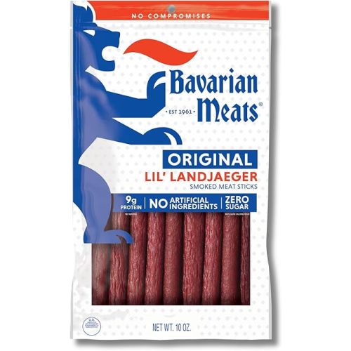 Bavarian Meats Lil' Landjaeger Meat Sticks, Smoked Sausage Protein Snacks, Zero Sugar, Great Source of Protein, Gluten Free, Keto Friendly Low Carb Snack, 10 Ounce
