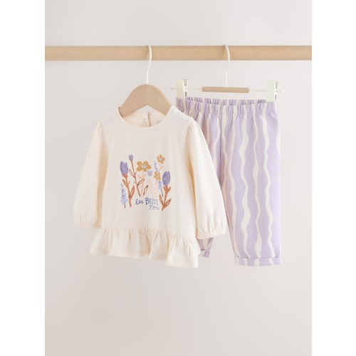 Purple Flower Baby T Shirts And Trousers 2 Piece Set 9-12 months