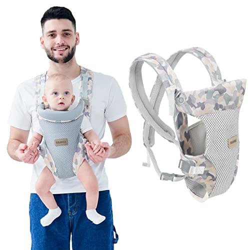 IULONEE Baby Carrier Wrap Backpack Carry for Newborn Holder Carriers Gray | Portable Infants Carrier Newborn to Toddler Ergonomic Front and Back 3D Mesh Carriers Embrace Cozy Adjustable Straps 7-45 lbs