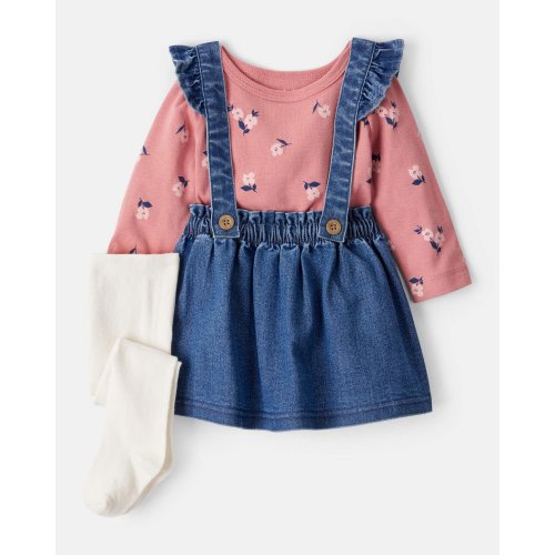 Baby Girl 3-Piece Floral Long-Sleeve Dress Set - Blue | Carter's