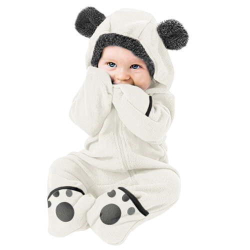 Quealent Winter Newborn Baby Boy Girl Solid Romper Unisex Infants Hooded Outfit Clothes Cotton Button Jumpsuits White,12-18 Months