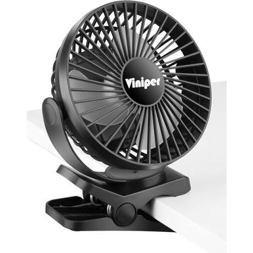 Viniper 6 inch Rechargeable Clip on Fan for Stroller (Black)