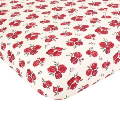 Hudson Baby Infant Girl Cotton Fitted Crib Sheet, Red Rose, One Size