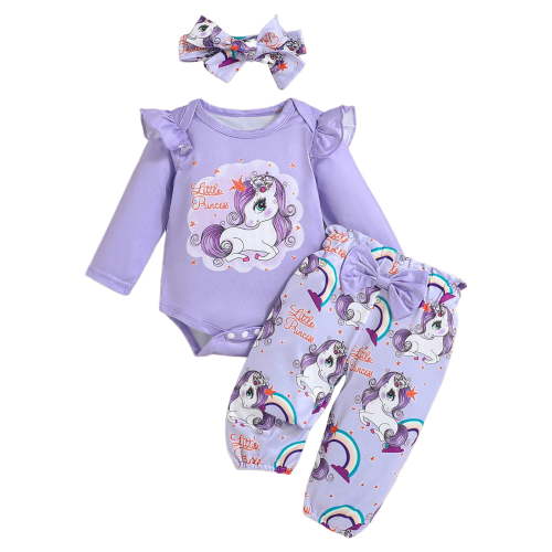 Baby Girl Clothes Outfit Newborn Going Home Outfit Pony Print Letter little princess Ruffle Romper and Long Pants Clothing Sets for Fall Baby Girl 0 3 6 9 12 18 Months