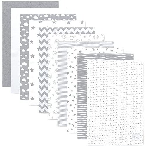 Burp Cloths 10 Pack Large 100% Cotton Washcloths Double Layered Burping Cloths Extra Absorbent and Soft for Boys and Girls by Comfy Cubs (Grey Pattern, Pack of 10)