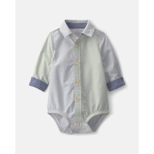 Baby Boy Poplin Long-Sleeve Button-Down Bodysuit - Blue/Green - OshKosh B'gosh | Carter's