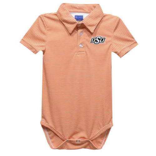 Vive La Fete Oklahoma State Cowboys Baby ORANGE Pencil Stripe Polo Romper - 16160672