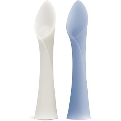 Olababy 100% Silicone Soft-Tip Training Spoon for Baby Led Weaning 2pack (Pearl/Blueberry)
