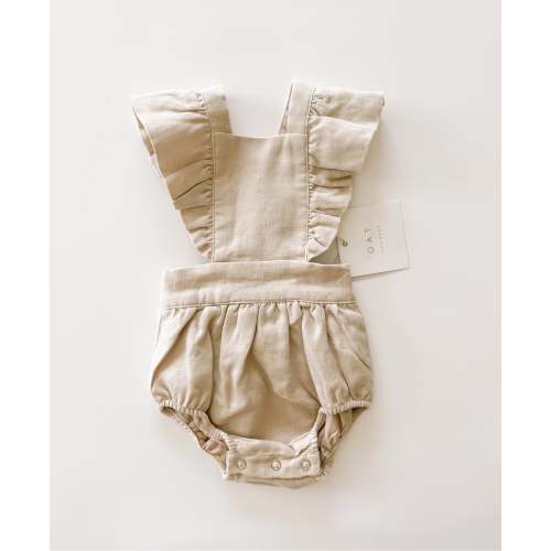 Linen Flutter Sleeve Bloomer Romper - Petal