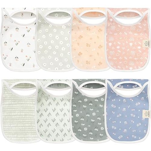 KeaBabies 8-Pack Bibs for Baby Girls, Boys Pullover Baby Bibs 6-36M (Fleur)