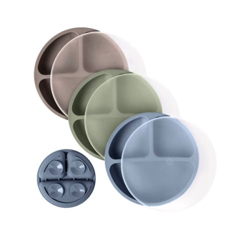 WeeSprout | Silicone Suction Plates with Lids Divided Silicone Plates | Set of 3