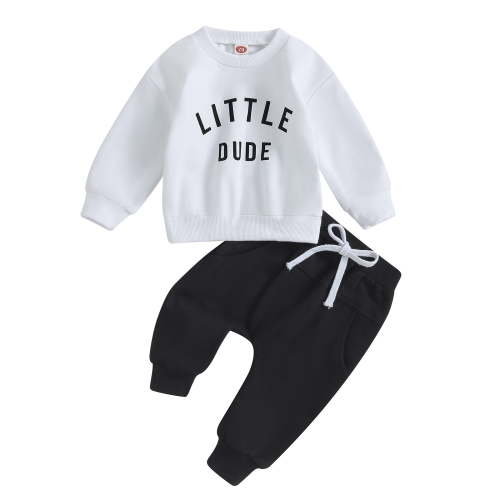 TAmten Baby Boy Clothes 6-9 Months Fall Winter Outfits Letter Crewneck Sweatshirt Casual Pants 2Pcs Clothes Set Toddler Outfit for Boys(White,6-12 Months)