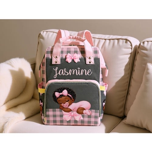 Girl Diaper Bag Black Baby in Pink Ruffle Diaper Custom Diaper Bag Girl Personalized Pink Baby Shower Gift Waterproof Mommy Bag Gifting Idea