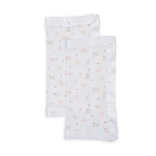lulujo Security Lovey Blankets | Unisex Softest Breathable Cotton Muslin Security Blanket Set with Silky Satin Trim | Neutral Comforting Blanket for Girls & Boys | 16in x 16 in | Kitty Cat