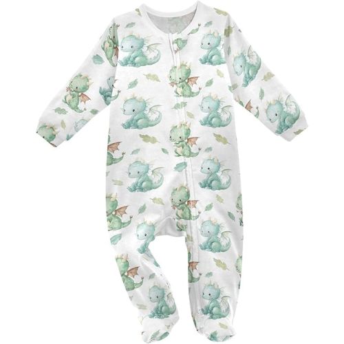Baby Sleepers For Girl Boys Cute Dragon Green Leaves Cotton Rompers Pajamas One-Piece Footies For 0-24 Months