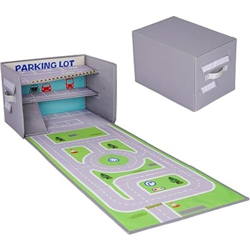 Livememory Toy Car Garage Box - Toy Car Storage Toy Car Box for with Car Rug Play Mat (Not Included Cars)
