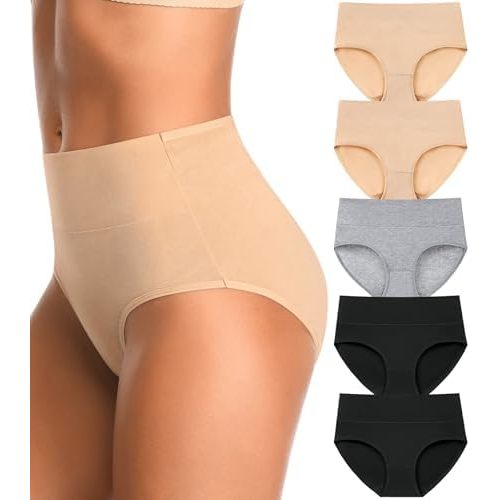 High Waisted Womens Underwear Cotton Tummy Control Postpartum Full Coverage Panties Stretch Briefs Black
