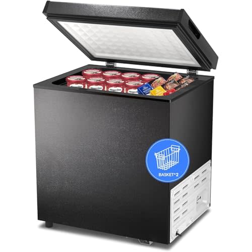 Kismile 2.0 Cubic Feet Chest Freezer, Compact Deep Freezer for Home, Black | 2 Removable Basket, Adjustable Temperature, Free Standing Top Open Door, Fits Kitchen/Office/Bar