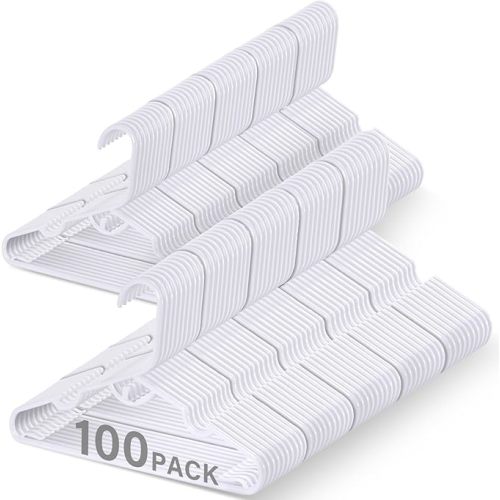 Kids Hangers - Stackable Baby Hangers 100 Pack, Infant Toddler Childrens Hanger for Space Saving, Durable Baby Clothes Hanger for Child Children,White