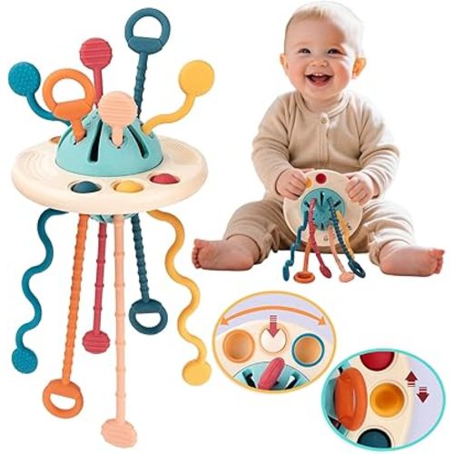 Baby Toys for 1 Year Old, Montessori Toys Hanging in Stroller, Sensory Toy for Todders 12-18 Months+, UFO Pulling Educational Game for Developing Motor Skills Gift for Boys& Girls