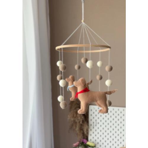 Dog mobile for nursery, Labrador, golden retriever dog baby mobile, gender neutral mobile, Puppy cot mobile felt, Felt ball mobile crib,