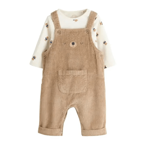 Bear Long Sleeve Bodysuit & Corduroy Overalls Set