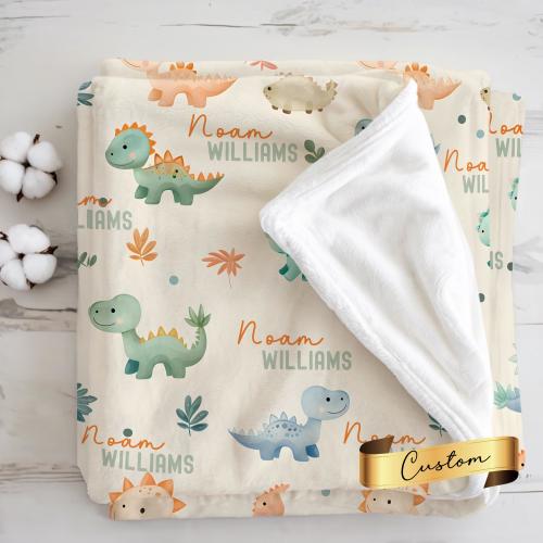 Personalized Dinosaur Baby Blanket, Custom Name Fleece Swaddle, Toddler Gift For Boys, Cute Minky Nursery Blanket, Baby Shower Gift